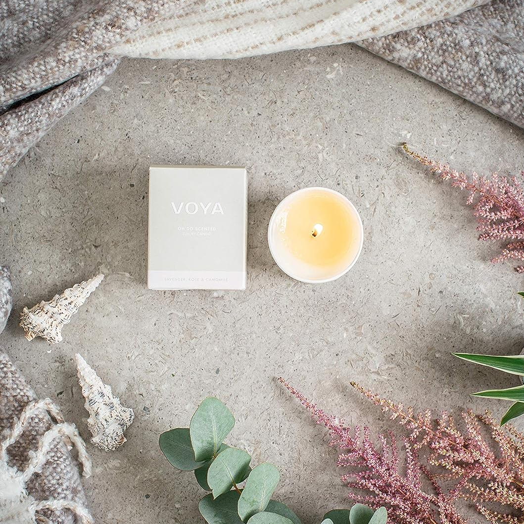 VOYA Luxury Scented Candle - Lavender, Rose & Chamomile Aromatherapy for Relaxation, Spa & Home Decor