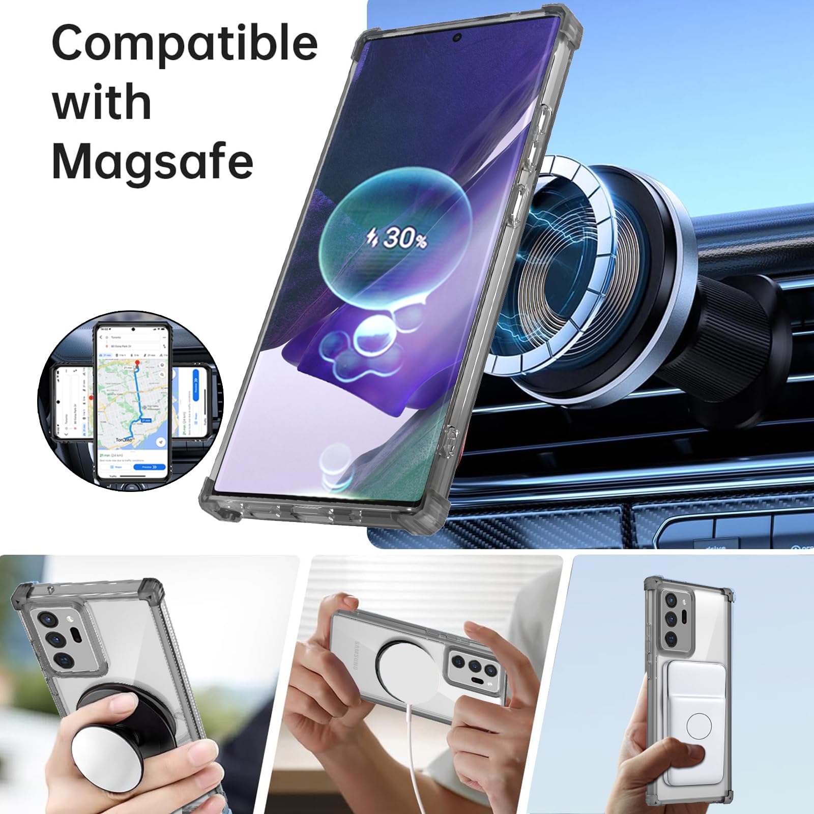 Magnetic Case for Samsung Galaxy Note 20 Ultra - MagSafe Compatible Wireless Charging, Built-in Screen Protector & 360° Kickstand, Military-Grade Shockproof Drop Protection (Black) - Perfect for Work, Travel, and Everyday Use