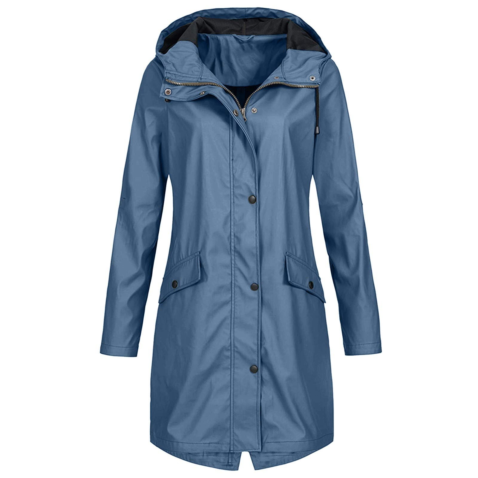 Waterproof Windproof Women's Hooded Jacket - Outdoor Rain Coat with Long Solid Color Design for Hiking, Camping & Daily Wear