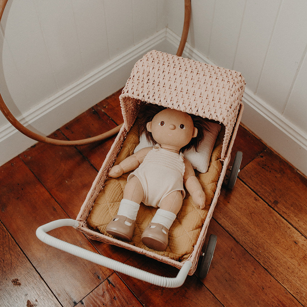 Stylish Rattan Stroller with Rose Design - Perfect for Outdoor Walks, Beach Trips & Park Adventures