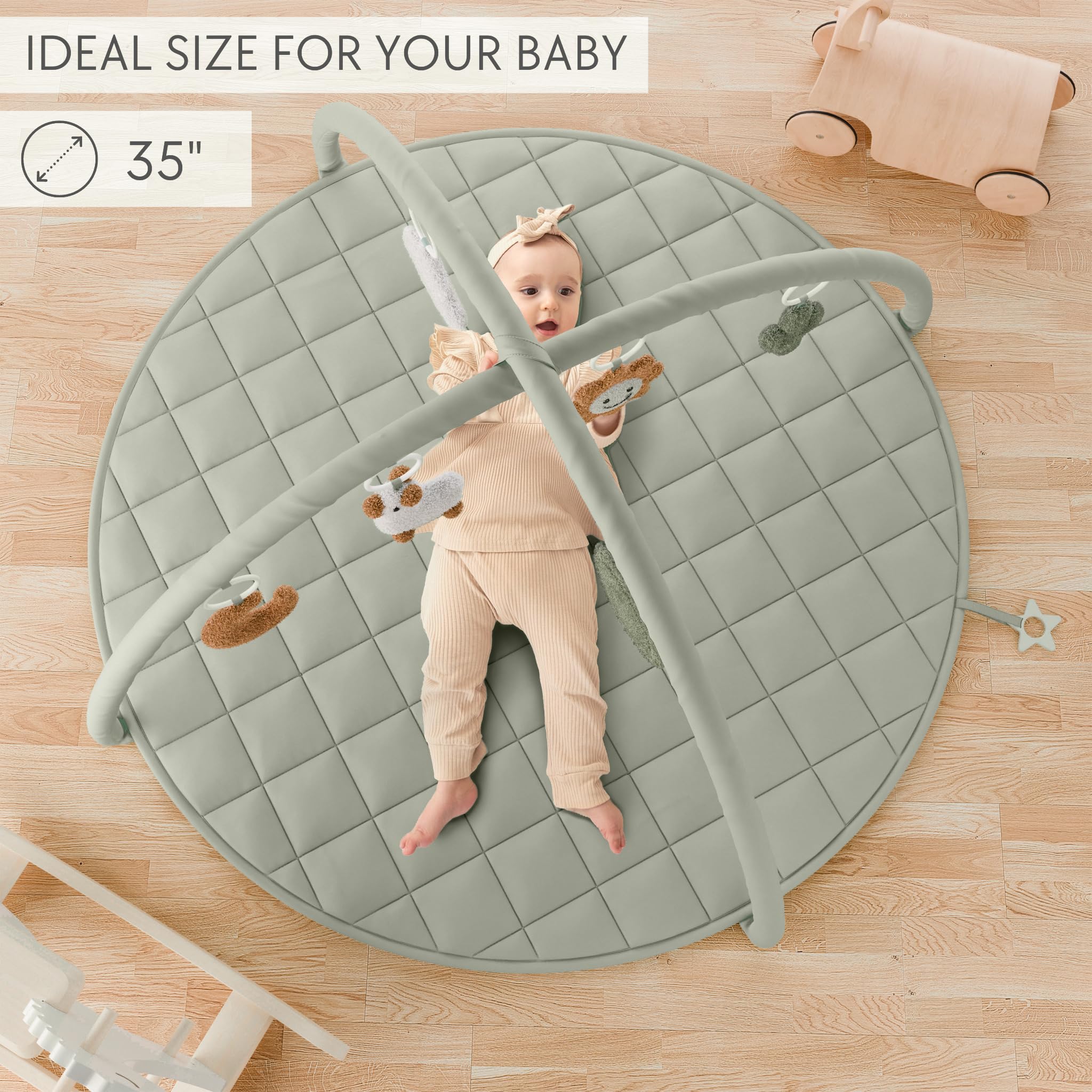 Soft Cotton Baby Play Gym & Tummy Time Mat with 6 Cute Toys - Perfect Activity Mat for Infants & Toddlers - Stylish Nursery Playmat for Boys & Girls - Ideal for Crawling, Sensory Play & Early Development