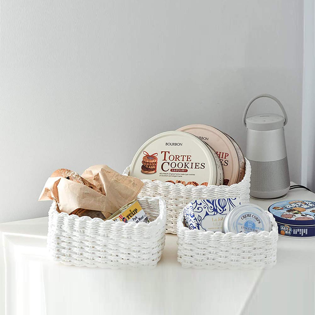 Eco-Friendly Woven Storage Baskets Set of 3 - Recycled Paper Rope Organizer Bin for Cupboard, Closet & Dresser - Perfect for Storing Toys, Blankets & Home Decor (Ideal for Bedroom, Nursery & Living Room Organization)