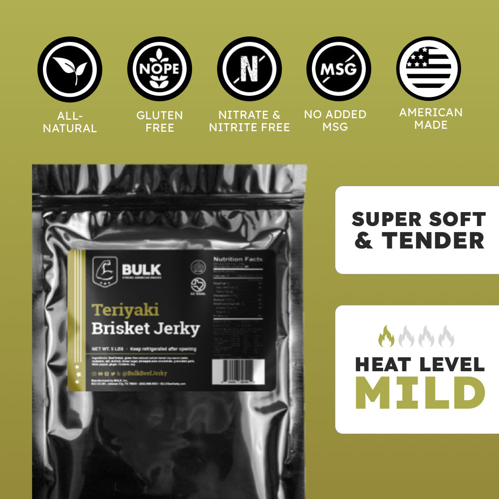 Premium Bulk Teriyaki Brisket Beef Jerky - High Protein, Gluten-Free Snack for Hiking, Camping & Road Trips | 10-Pack Value Bundle
