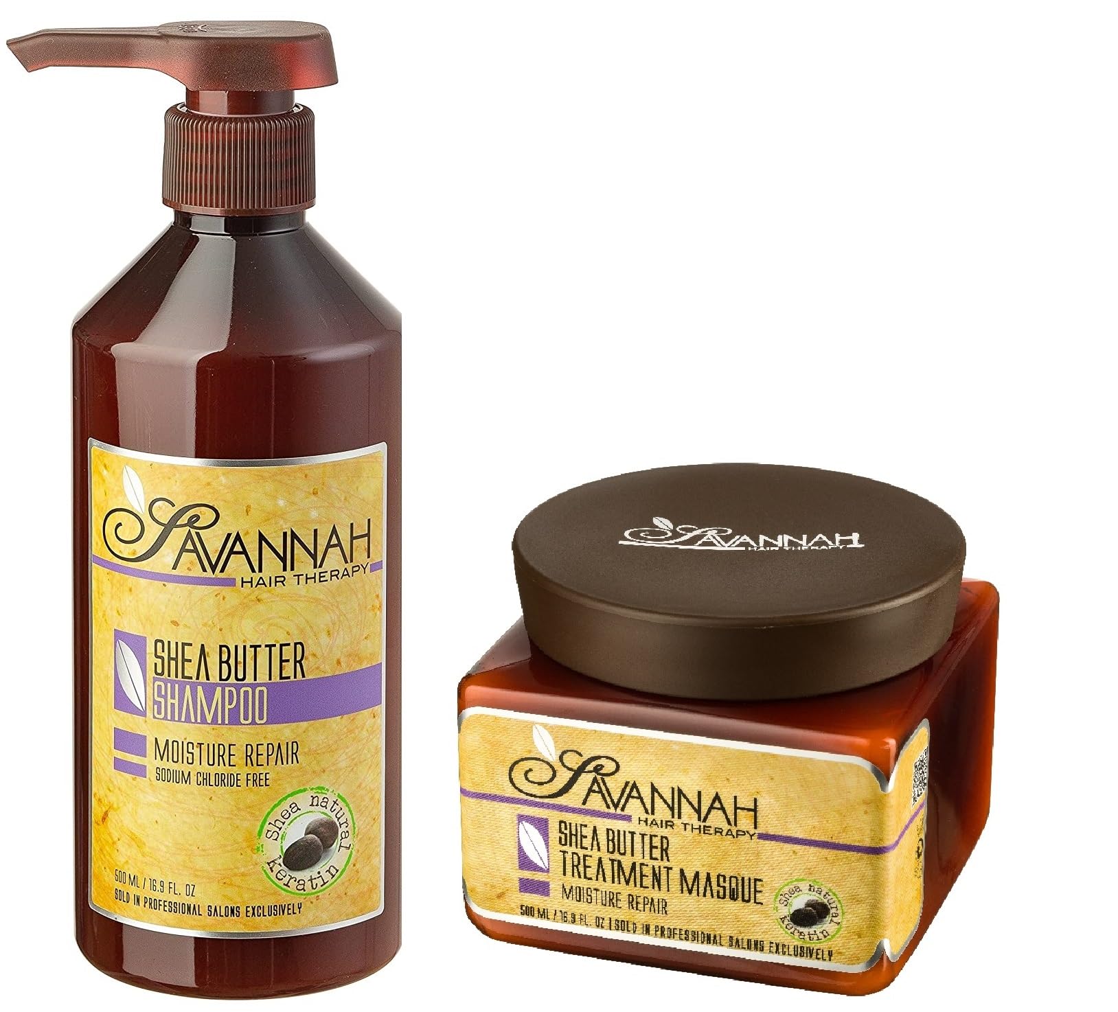 Shea Butter Hair Treatment Bundle - 16.9 Oz Deep Conditioning Mask + 16.9 Oz Shampoo with Natural Keratin for Dry, Damaged, Curly & Color-Treated Hair - Sulfate, Sodium Chloride & B6 Vitamin Enriched - Perfect for Salon-Quality Hair Care at Home