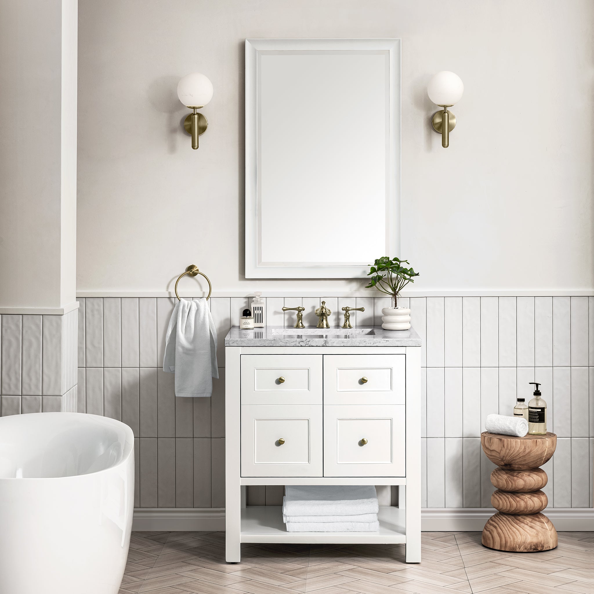 Breckenridge 30 Inch Single Bathroom Vanity in Bright White - Modern Sink Cabinet for Small Spaces, Powder Rooms & Guest Baths