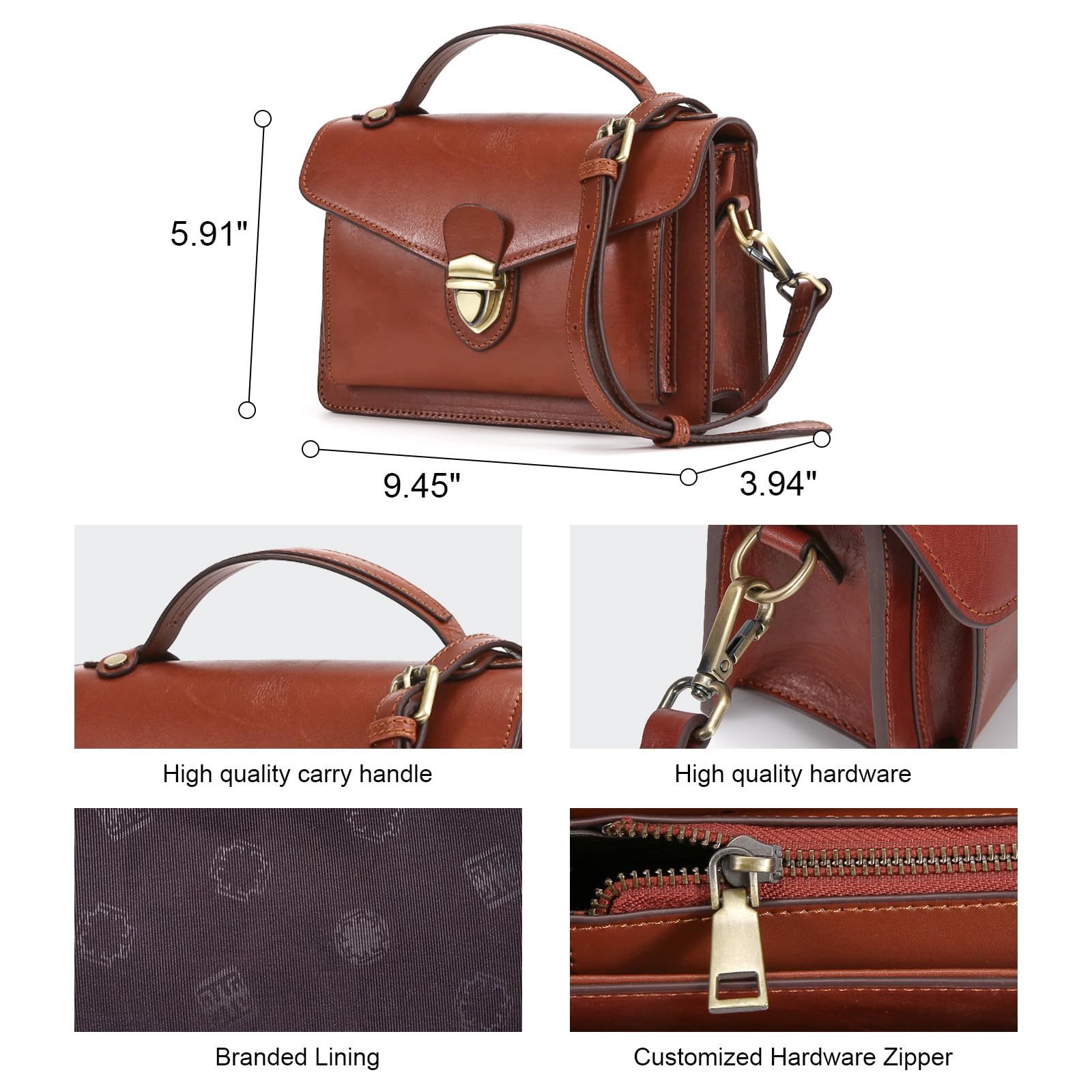 Genuine Leather Women's Top-Handle Crossbody Bag - Vintage Messenger Shoulder Purse with Buckle | Perfect for Work, Travel & Everyday Use