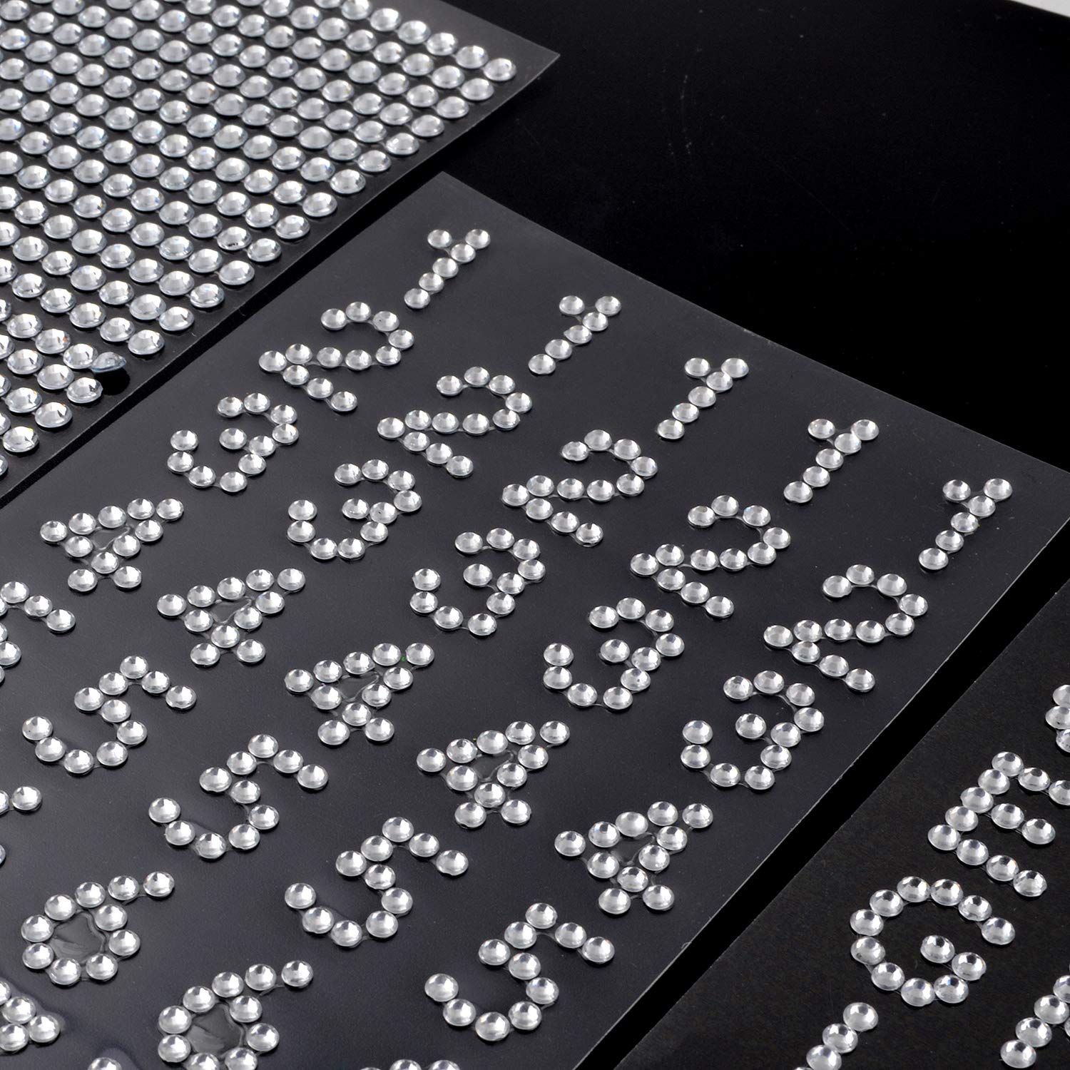 Aylifu Self-Adhesive Rhinestone Stickers - 5 Sheets Glitter Alphabet Letter & Number Stickers with Crystal Gems Border for Graduation Cap Decoration, DIY Crafts, Scrapbooking, and Home Decor