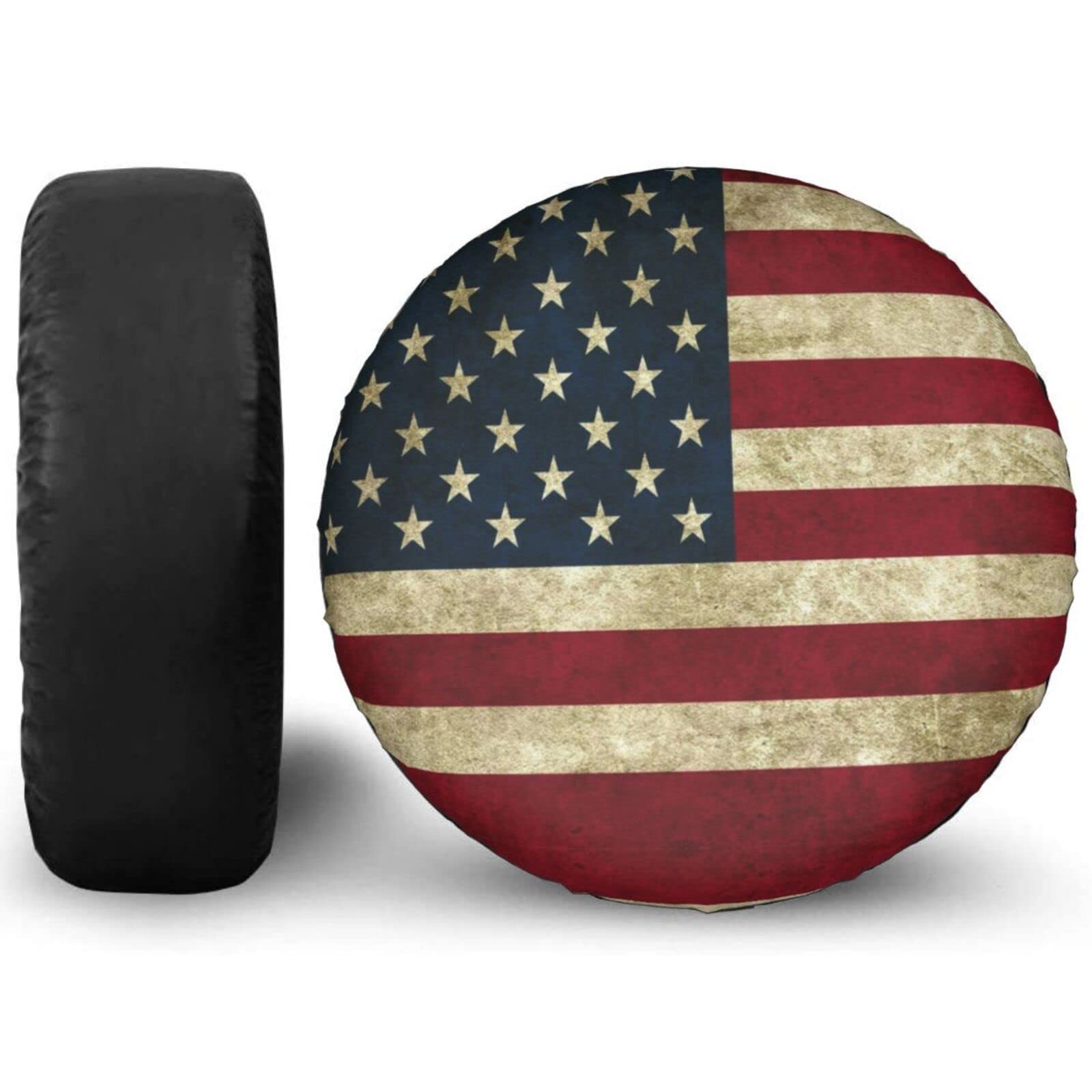 Retro American Flag Spare Tire Cover - 17 Inch Dustproof Wheel Protector for Trailers, RVs, SUVs & Trucks | Durable Outdoor Accessory for Camping & Road Trips