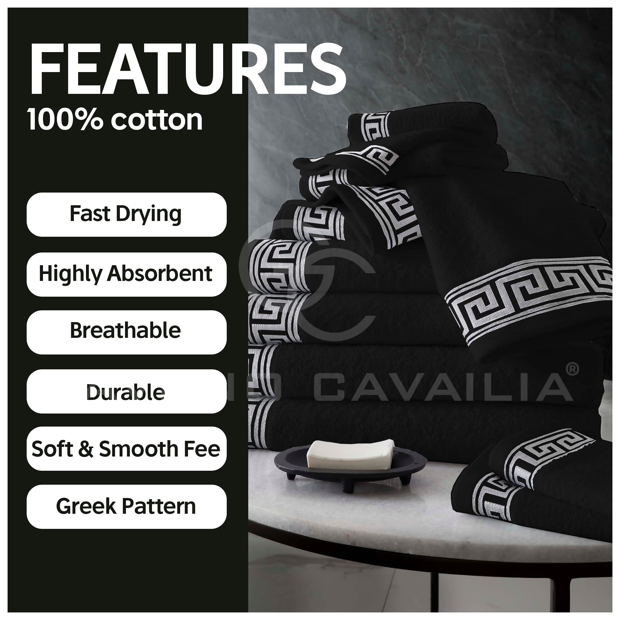 Premium GC GAVENO CAVAILIA 500GSM Luxury Towel Set - 8 Pieces (2 Hand Towels, 2 Bath Towels, 4 Washcloths) | 100% Egyptian Cotton | Ultra Soft & Absorbent | Black | Perfect for Spa, Bathroom & Hotel Use