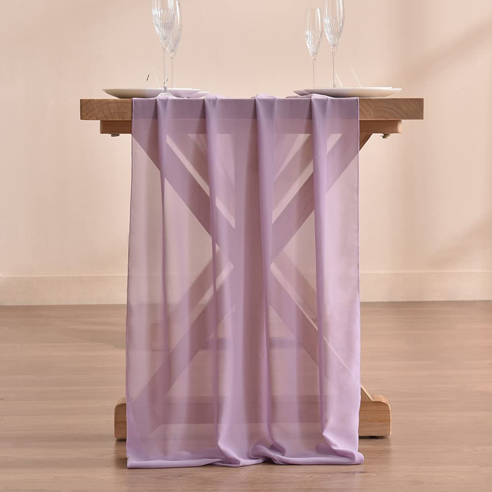 Lavender Purple Chiffon Table Runner - 14ft (29x170 Inches) Wedding Decor, Boho Rustic Sheer Fabric for Easter, Spring, Bridal Shower & Romantic Events - Elegant Dining Table Decoration for Weddings, Parties & Home Decor