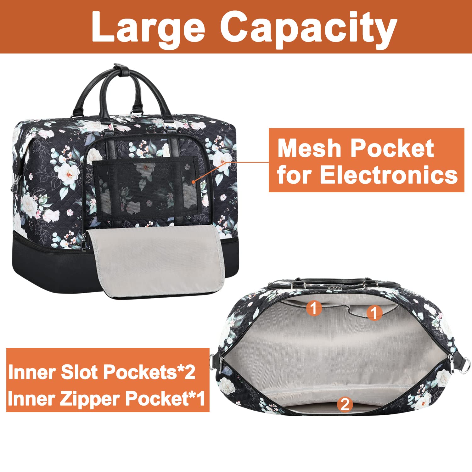 Stylish Women's Travel Weekender Bag with Shoe Compartment - 21 Inch Oversized Carry On Duffel & Overnight Tote Bag for Gym, Weekend Getaways & Business Trips