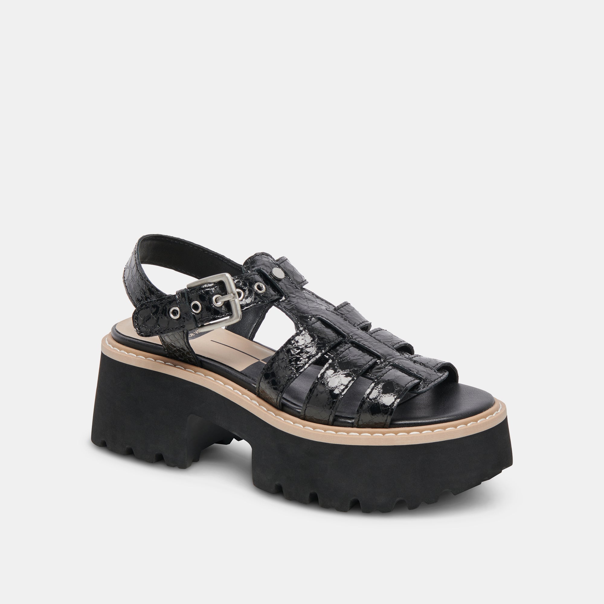 LATICE Women's Sandals - Midnight Blue Embossed Leather Strappy Flat Sandals for Summer, Beach, and Casual Outings