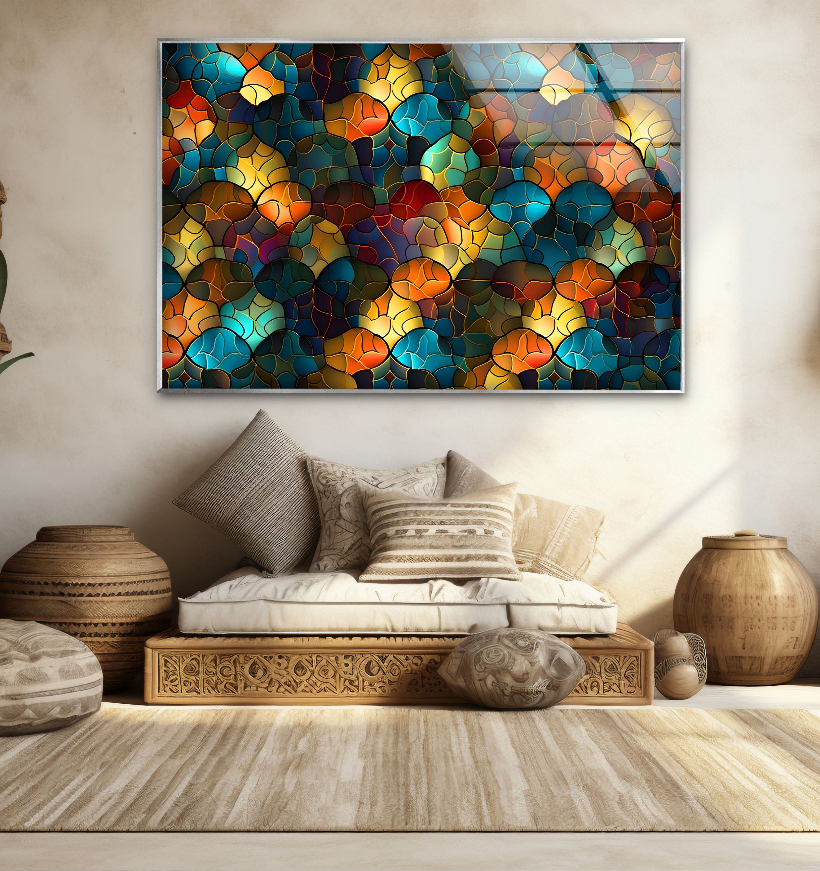Abstract Stained Glass Wall Art - Vibrant Mosaic Glass Panel for Home Decor, Church Windows & Gift Ideas