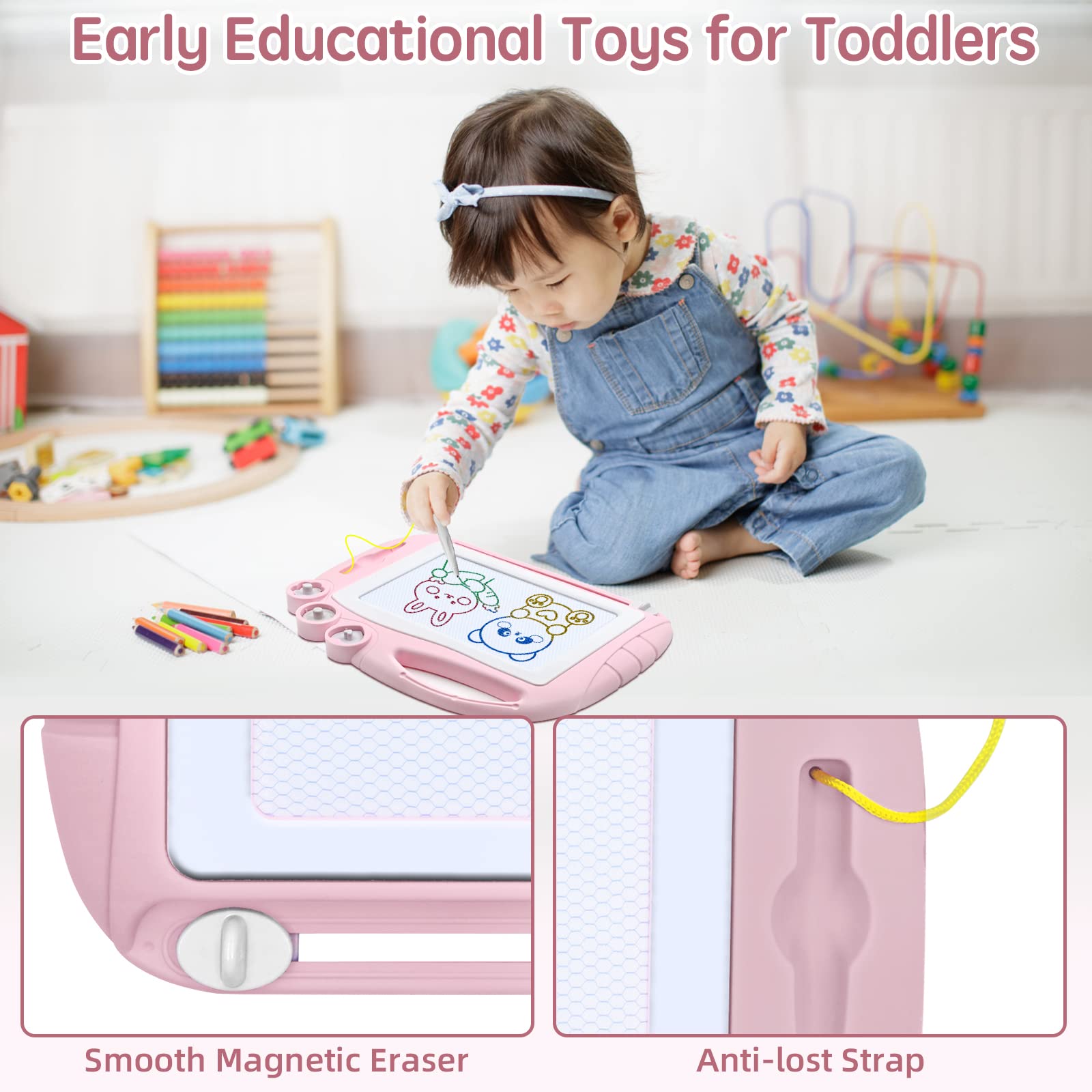 Magnetic Drawing Board for Kids - Erasable Doodle Sketch Pad, Travel Toys for Toddlers & Girls, Educational Learning Gift for Early Skill Development | Perfect for Car Rides, Home Play & Classroom Activities