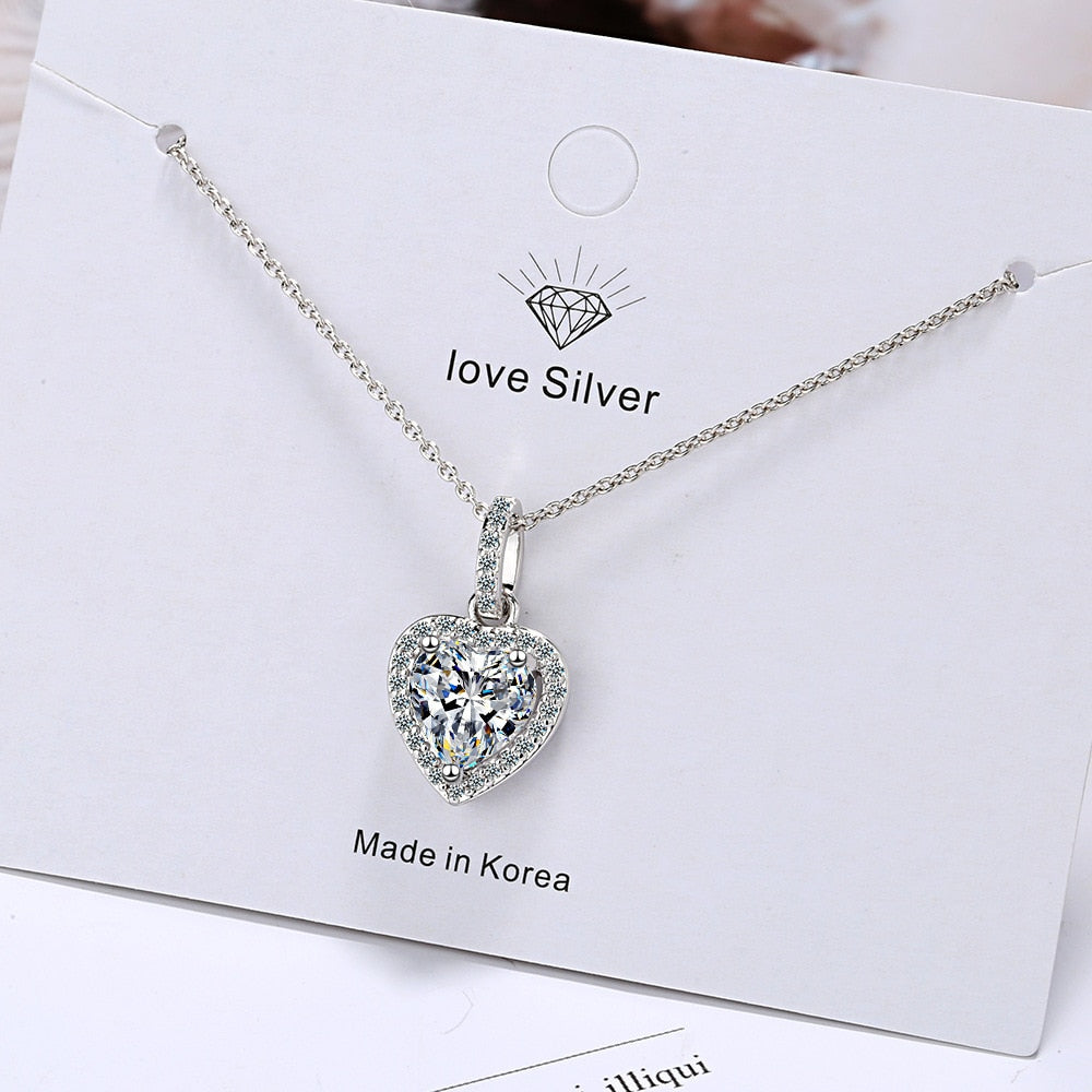 Sterling Silver Zircon Heart Pendant Necklace for Women - Elegant Cubic Zirconia Heart Charm Jewelry Gift for Valentine's Day, Anniversary & Special Occasions