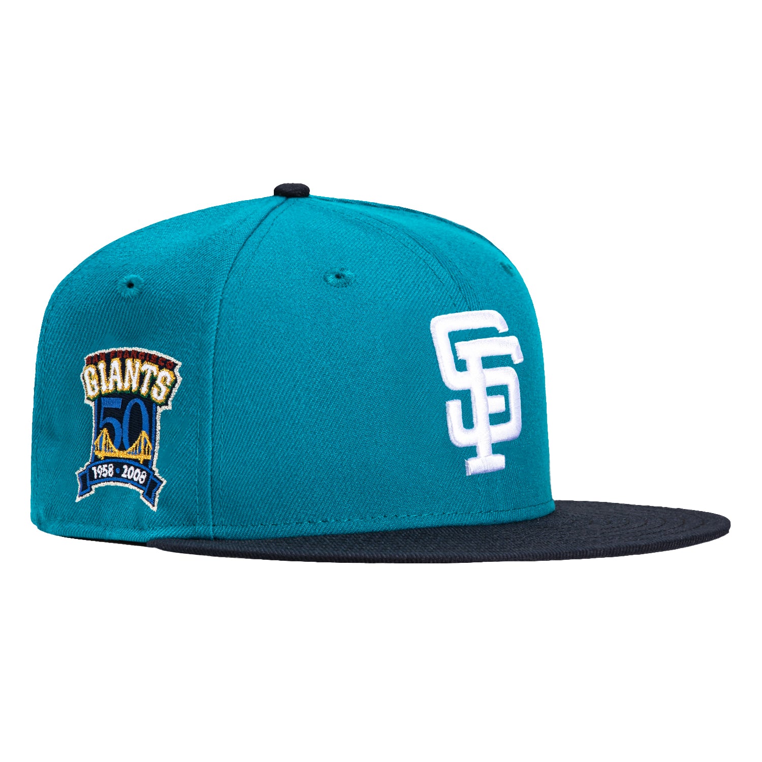 New Era 59Fifty San Francisco Giants 50th Anniversary Patch Hat - Teal & Navy Baseball Cap for Men - Perfect for Games, Fan Gear & Streetwear Fashion