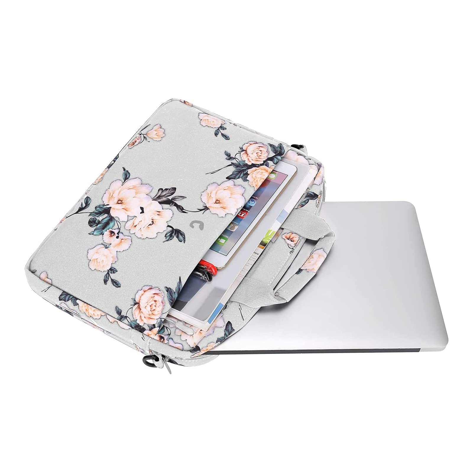 MOSISO 13-14 Inch Laptop Shoulder Bag for MacBook Air/Pro (M1 M2 M3 M4 Chip) - Adjustable Depth Protective Sleeve with Padded Compartment - Lightweight Grey Computer Case for Work, School & Travel