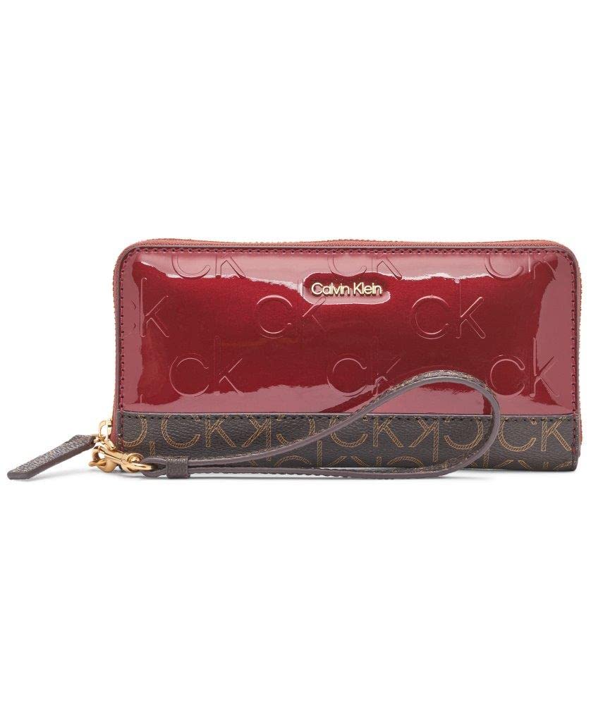 Calvin Klein Saffiano Leather Zip Around Wallet with Wrist Strap - Slim RFID Blocking Continental Wallet for Women & Men | Perfect for Travel, Work & Everyday Use