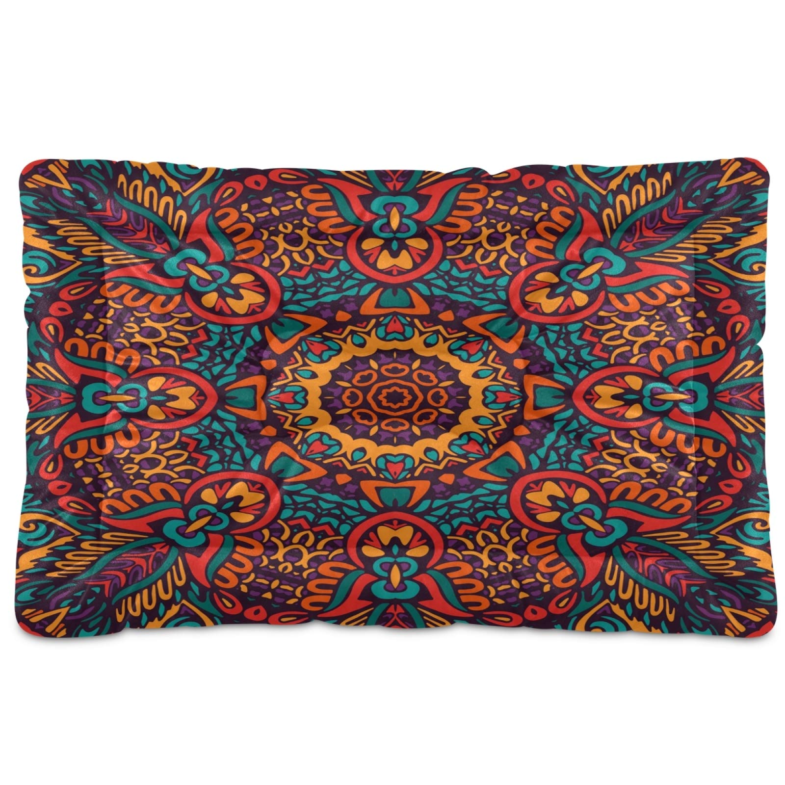 KEEPREAL Floral Mandala Pattern Pet Bed - Ultra Soft Rectangle Dog & Cat Bed for Small to Medium Pets (24x18 Inches) | Calming Comfort Bed for Puppies, Kittens - Perfect for Living Room, Bedroom & Pet Travel