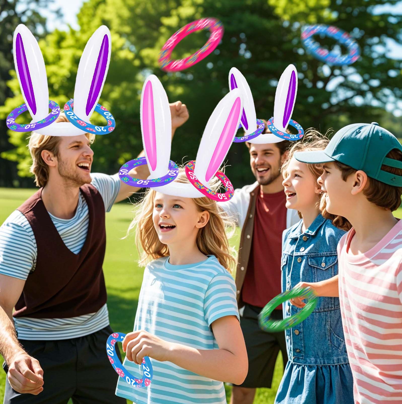 Easter Bunny Ring Toss Game Set - 2 Pack with 8 Score Rings for Kids - Fun Indoor Outdoor Easter Party Games - Perfect for Easter Egg Hunts, Backyard Parties & Family Gatherings