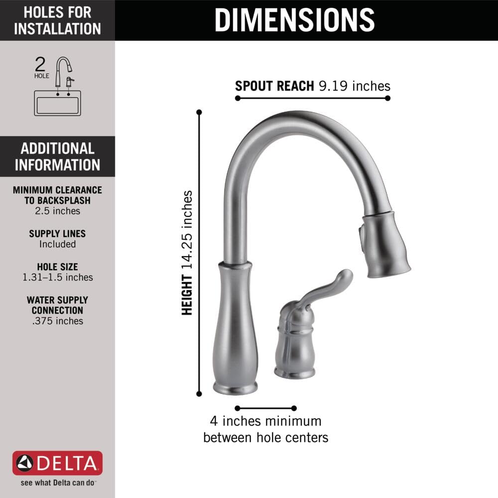 Delta Faucet Leland Brushed Nickel Kitchen Faucet with Pull Down Sprayer - Magnetic Docking Spray Head, Arctic Stainless 978-AR-DST | Perfect for Modern Kitchens, Dishwashing & Food Prep