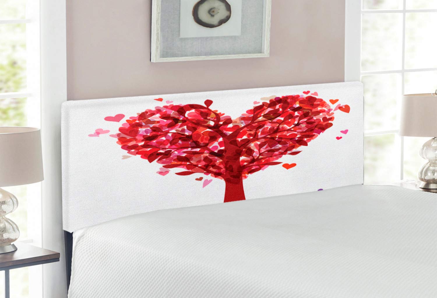 Ambesonne Love Headboard - Heart-Shaped Tree Vintage Design, Upholstered Metal Bed Headboard with Memory Foam, Full Size, Ruby Pink Purple - Perfect for Romantic Bedroom Decor & Holiday Home Styling