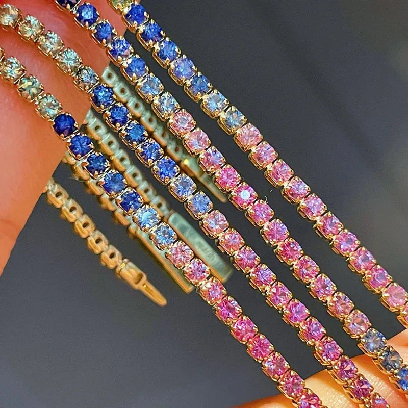 18K Yellow Gold Natural Multi-Color Sapphire Tennis Bracelet for Women - Elegant Jewelry Gift for Engagement, Anniversary & Special Occasions
