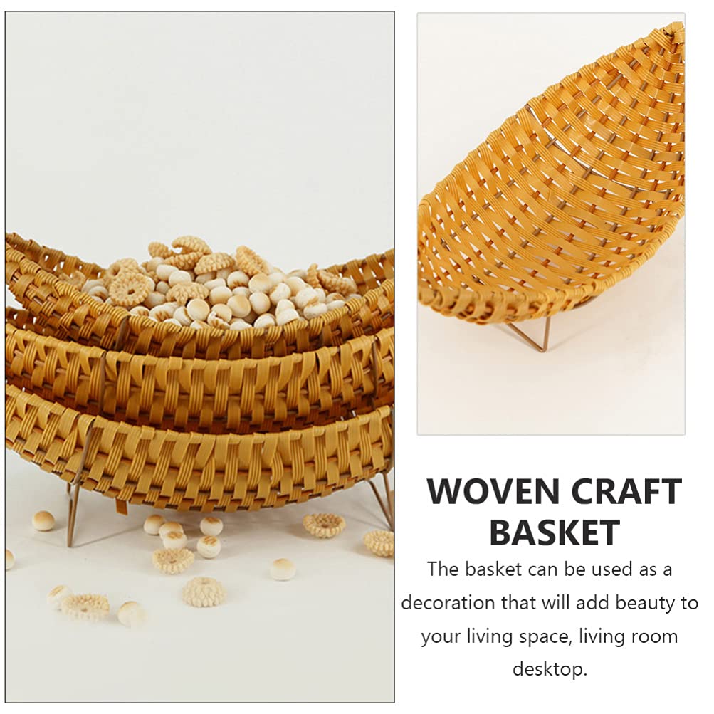 Eco-Friendly Rattan Storage Basket - Decorative Woven Bread & Snack Serving Bowl - Handmade Plastic Wicker Basket for Kitchen, Dining & Home Organization - Perfect for Fruits, Groceries, and Craft Storage