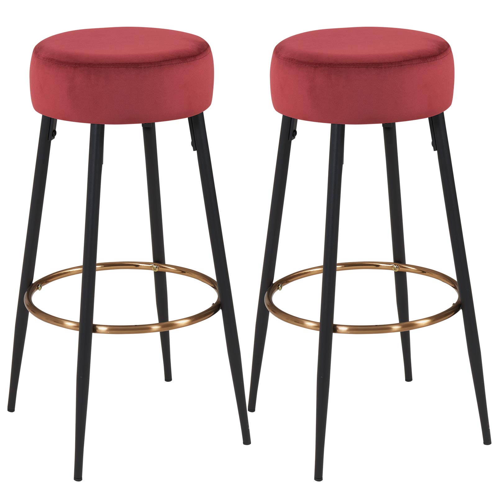 Modern Round Velvet Bar Stools Set of 2 - 30 Inch Height Kitchen & Dining Chairs for Coffee Shop, Bar, Home Balcony - Rusted Red Velvet - Perfect for Breakfast Nooks, Small Spaces & Stylish Home Decor