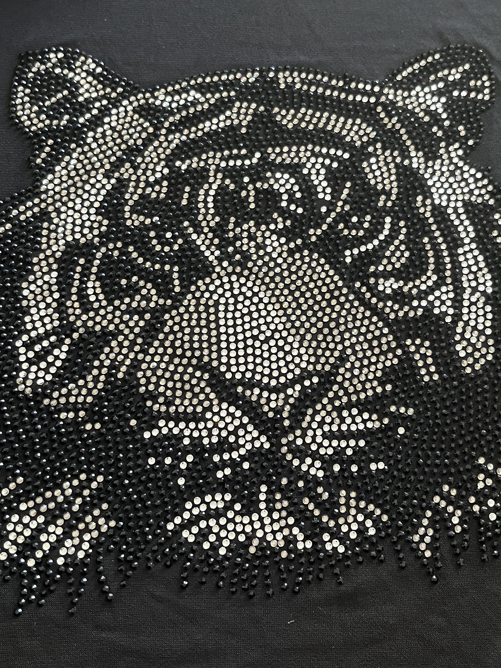 Silver Black Rhinestones Tiger Iron-On Heat Transfer Design for T-Shirts & DIY Crafts - Perfect for Custom Apparel, DIY Projects & Fashion Accessories