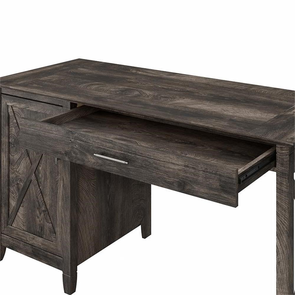 Farmhouse Wood Computer Desk with Keyboard Tray - Rustic Gray Home Office Desk for Small Spaces | Perfect for Remote Work, Study & Gaming Setup