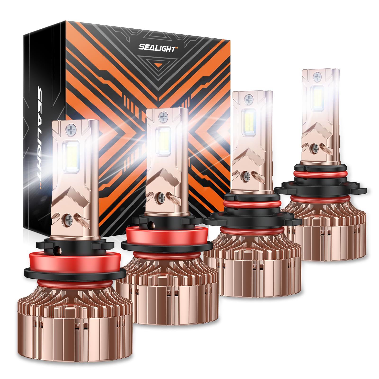 SEALIGHT 9005/HB3 H11/H9/H8 LED Bulbs Combo Kit - 80,000LM Super Bright 6000K Daylight White - with Cooling Fan for Fog Lights & Headlights - Plug & Play in 5 Mins - Pack of 4 - Perfect for Night Driving & Off-Road Adventures