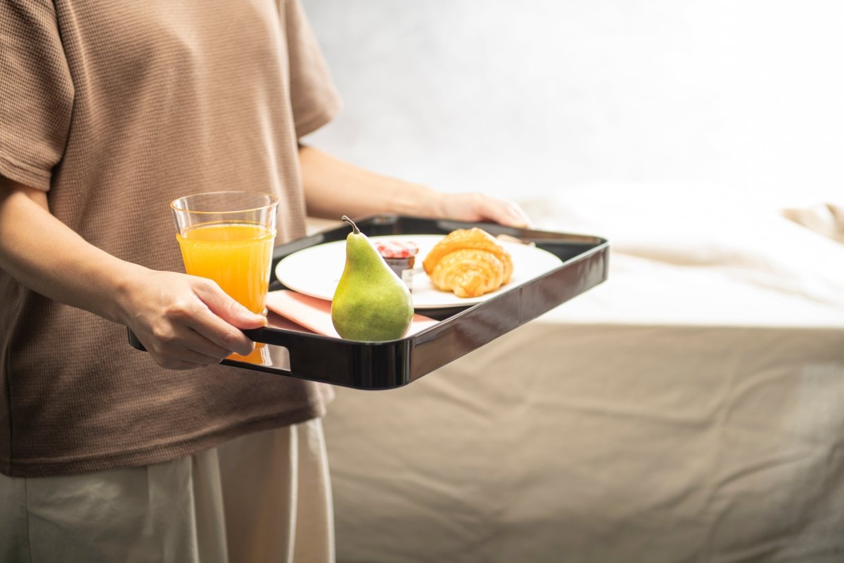 Bzyoo 11.5 x 16 Inch Large Rectangle Melamine Serving Tray - Durable Black Serving Platter for Dining, Entertaining & Home Decor | Perfect for Breakfast in Bed, Party Snacks & Coffee Table Display