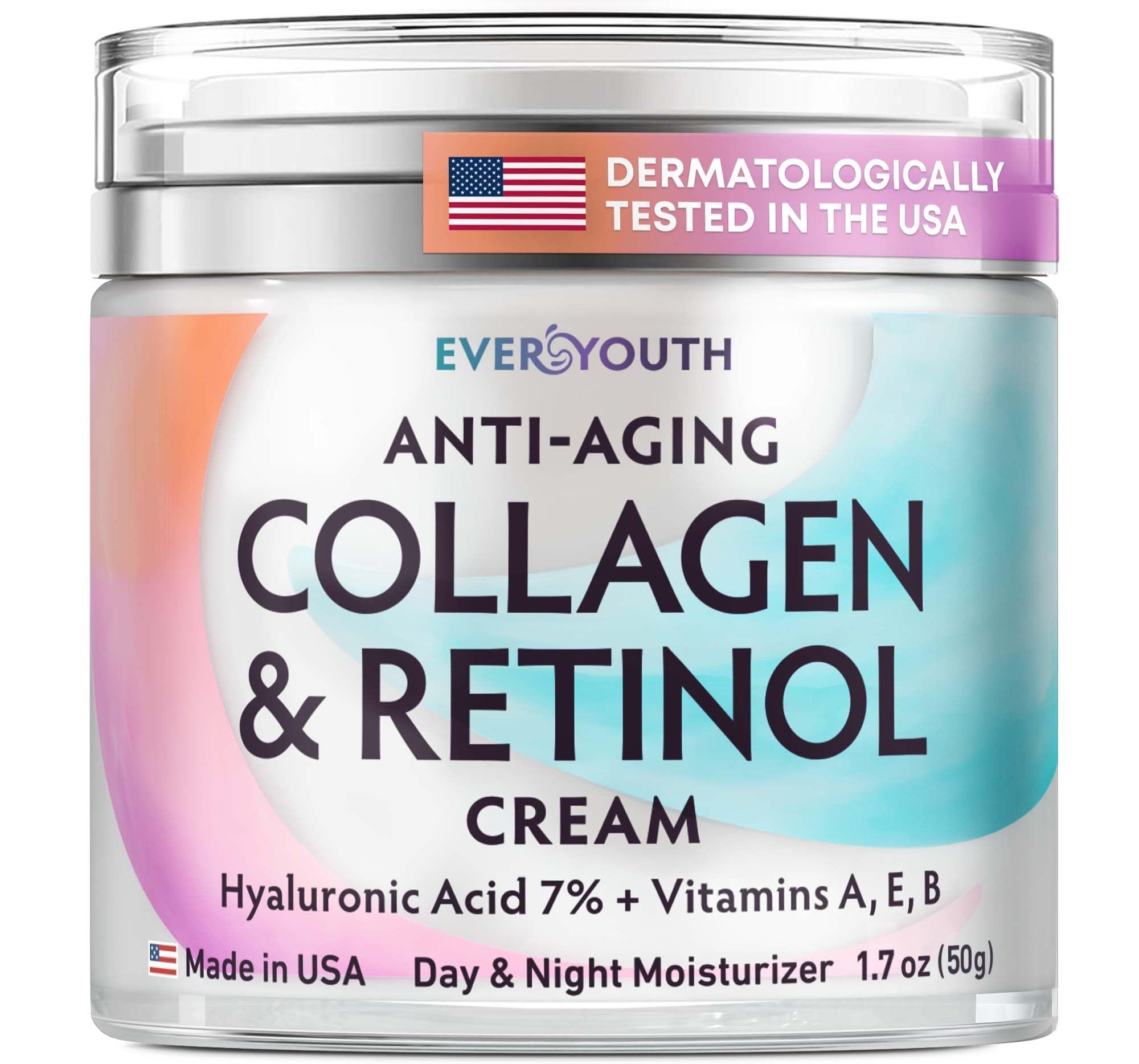 Premium Anti-Aging Collagen Face Cream with Hyaluronic Acid, Vitamin A & E - Firming & Wrinkle Reduction Moisturizer for Women - Made in USA - 1.7oz - Perfect for Daily Skincare Routine & Nighttime Hydration