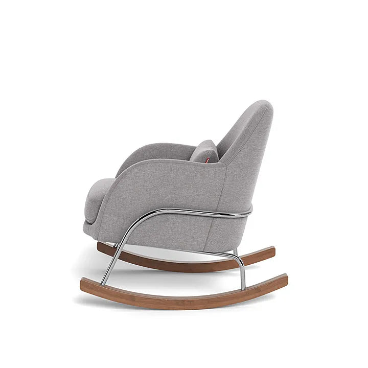 Jackie Rocker Chair in Pebble Grey with Chrome/Walnut Base - Modern Nursery Rocking Chair for Baby Nursery, Living Room, or Bedroom