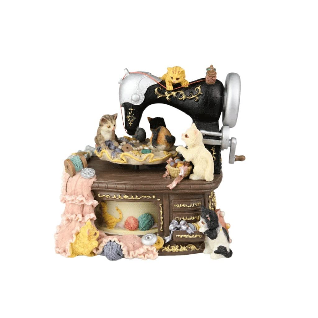 Creative Musical Sewing Machine Box with Cat Decoration - Handcrafted Home Decor, Perfect Gift for Birthday, Valentine's Day & Wedding | Ideal for Bedroom, Living Room & Gift Giving Scenes