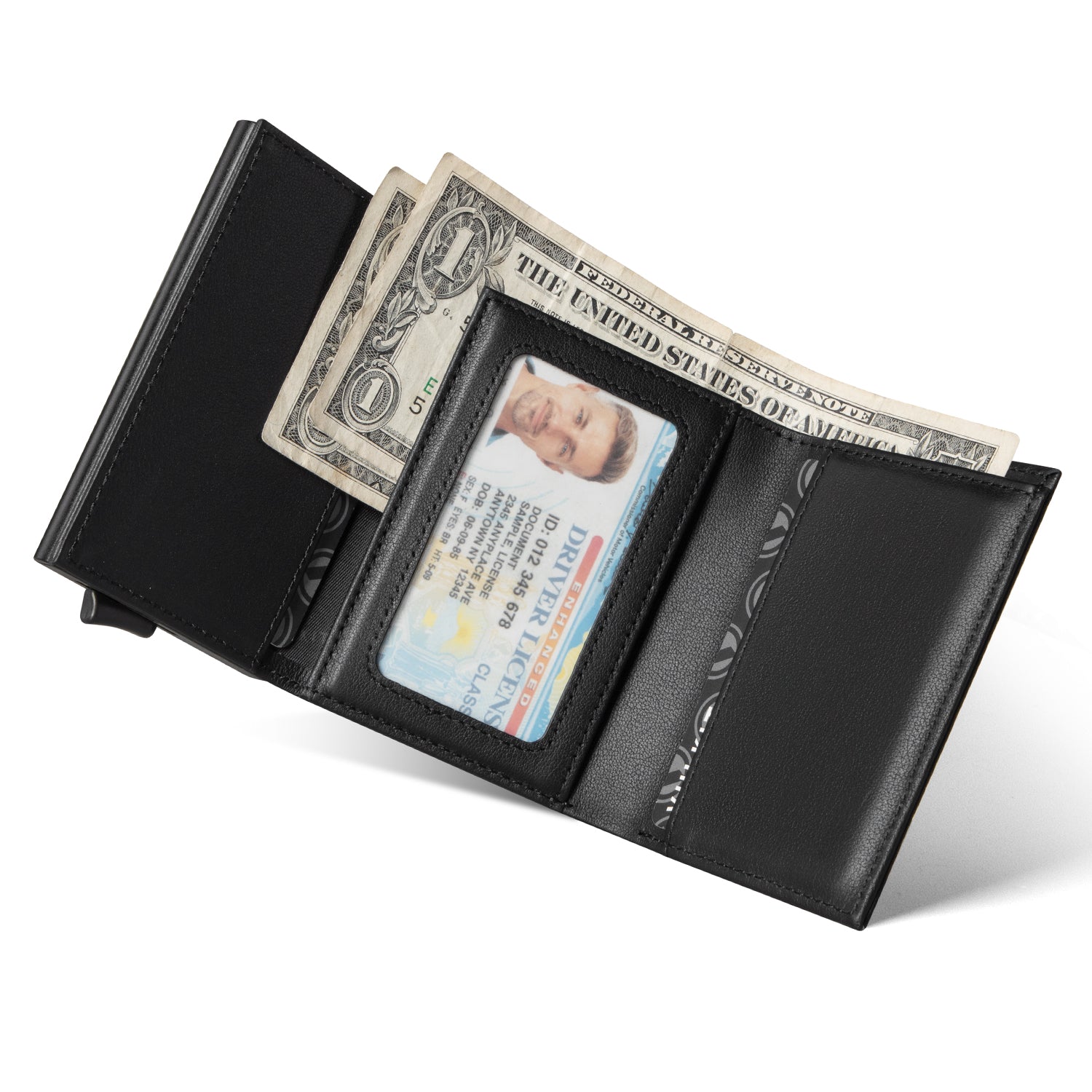 VC203P Genuine Leather Tri-Fold Wallet with Back Zipper Slot & Magnetic Closure - RFID Blocking, Slim Design for Men's Everyday Carry & Travel Essentials