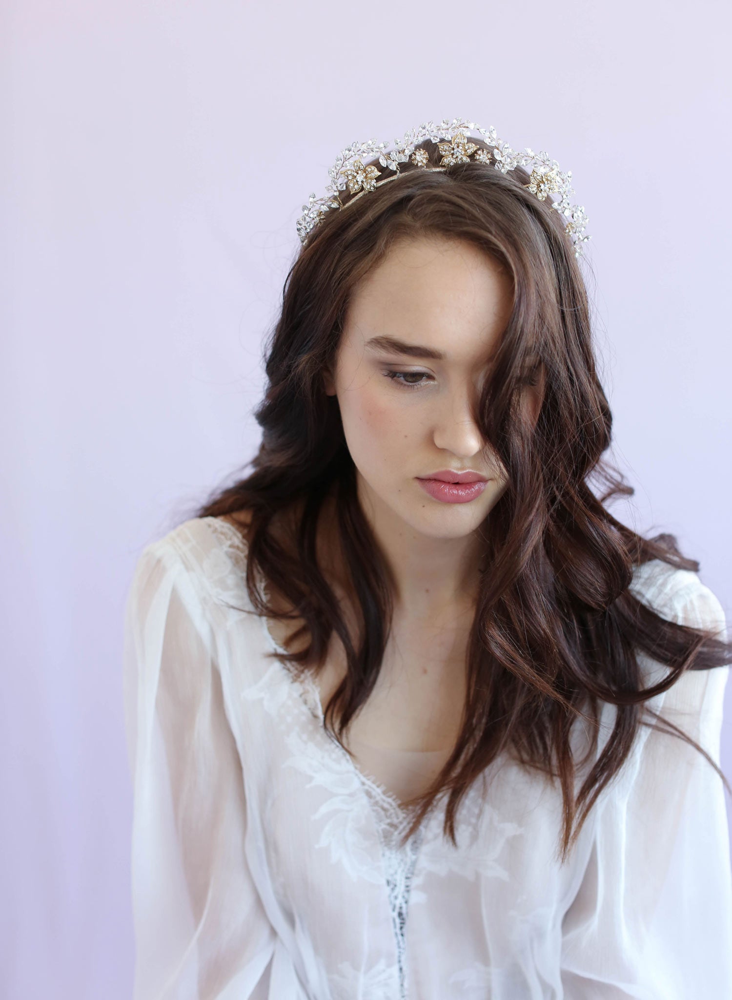 Elegant Floral Tiara with Sparkling Navette Crystal Arches - Style #611 | Perfect for Weddings, Prom, and Special Occasions