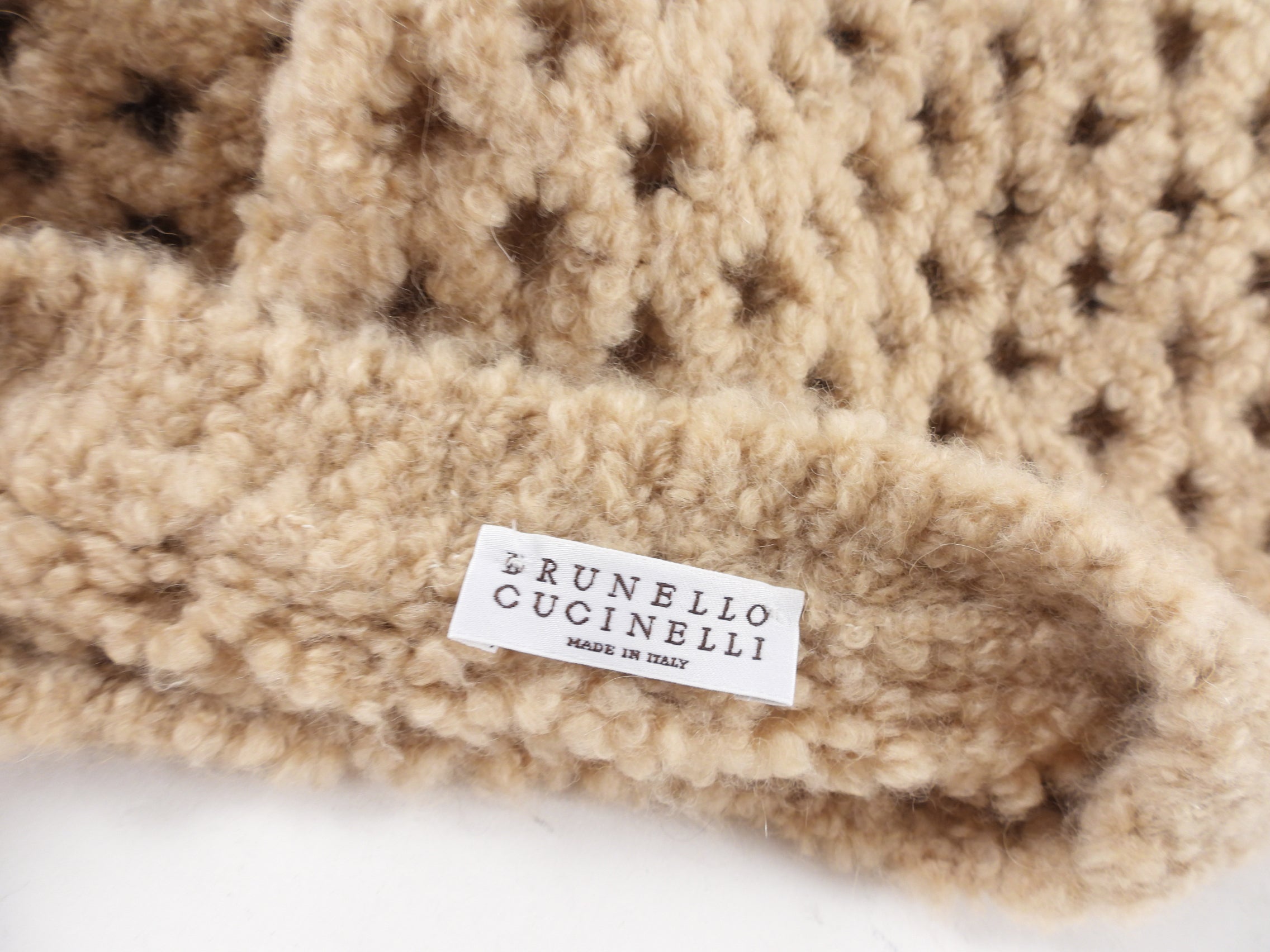 Brunello Cucinelli Beige Open Knit Boucle Camel Short Sleeve Sweater for Women | Casual Summer Pullover | Perfect for Beach Outings and Weekend Brunch