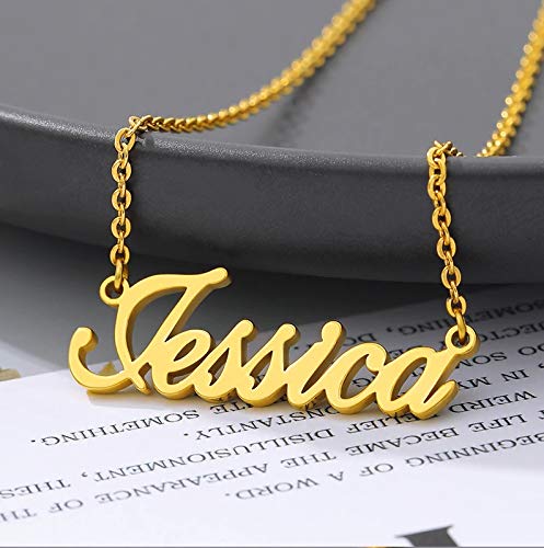 Custom Personalized Name Necklace for Women - Engraved Nameplate Pendant with Figaro Chain - Perfect Gift for Birthday, Anniversary & Mother's Day