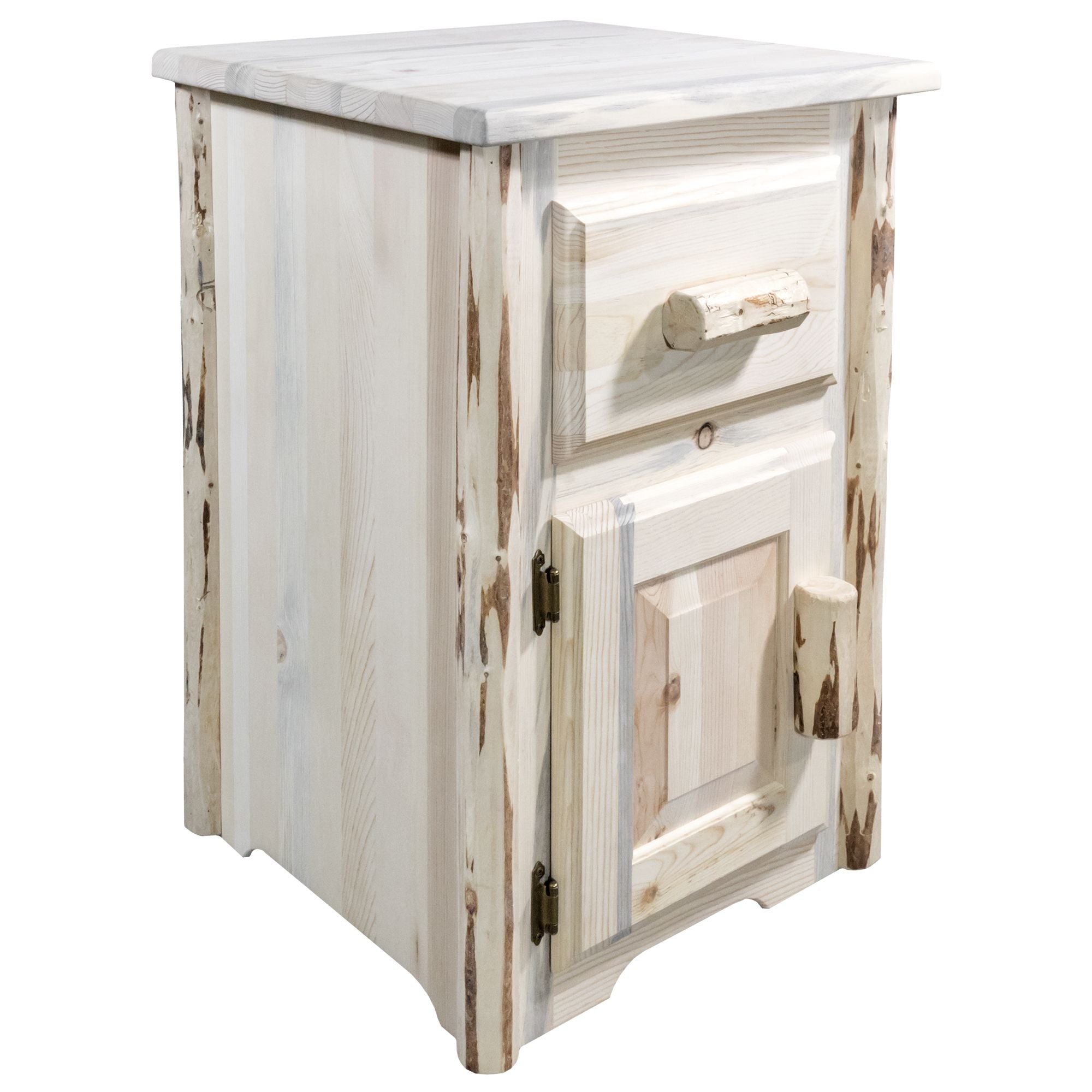 Montana End Table with Drawer and Door - Left Hinged Side Table for Living Room, Bedroom, or Office - Rustic Wood Nightstand with Storage