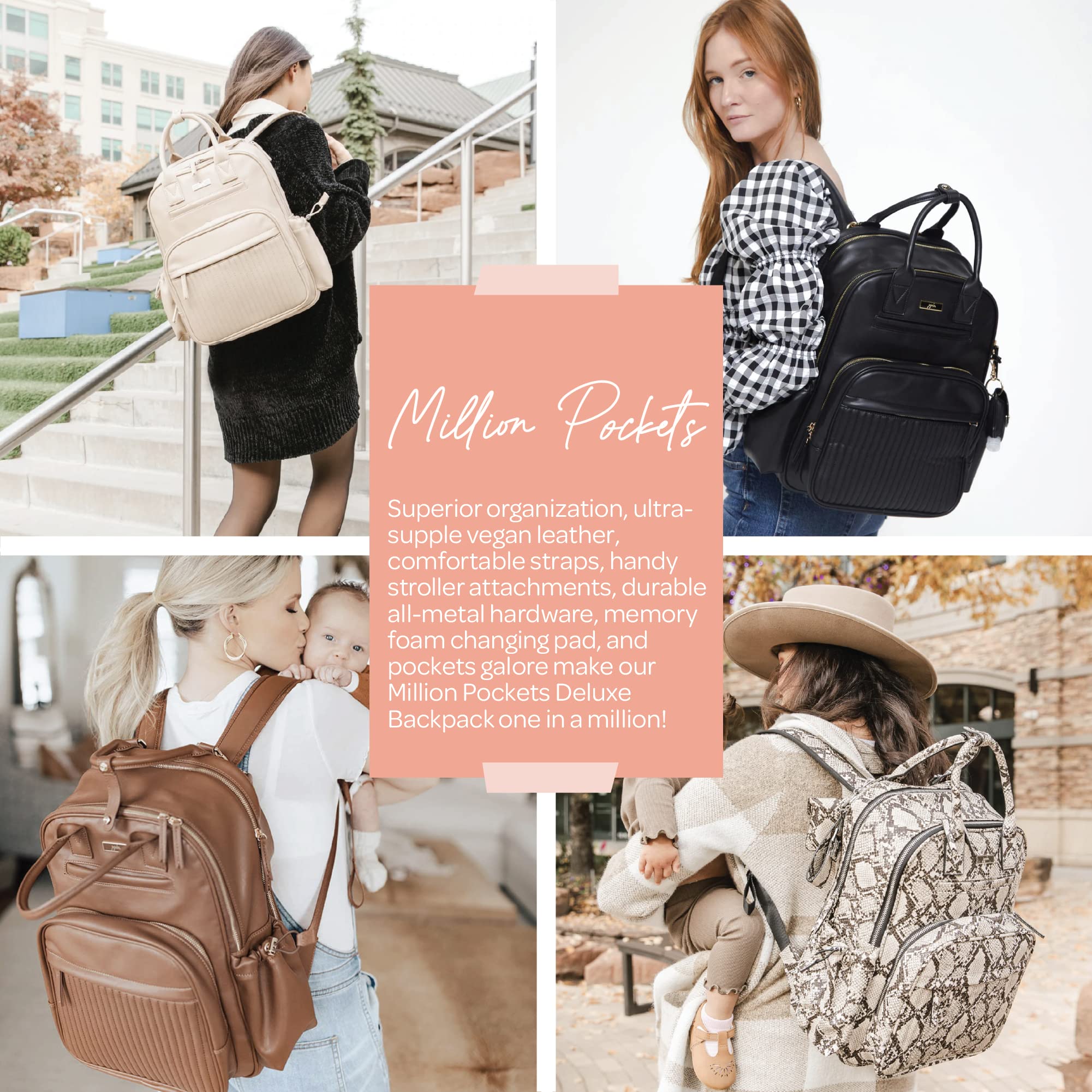 JuJuBe Vegan Leather Diaper Bag Backpack for Women - Large Travel Backpack with Multiple Pockets | Stylish & Functional Baby Bag for Moms on the Go | Perfect for Daycare, Travel & Everyday Use