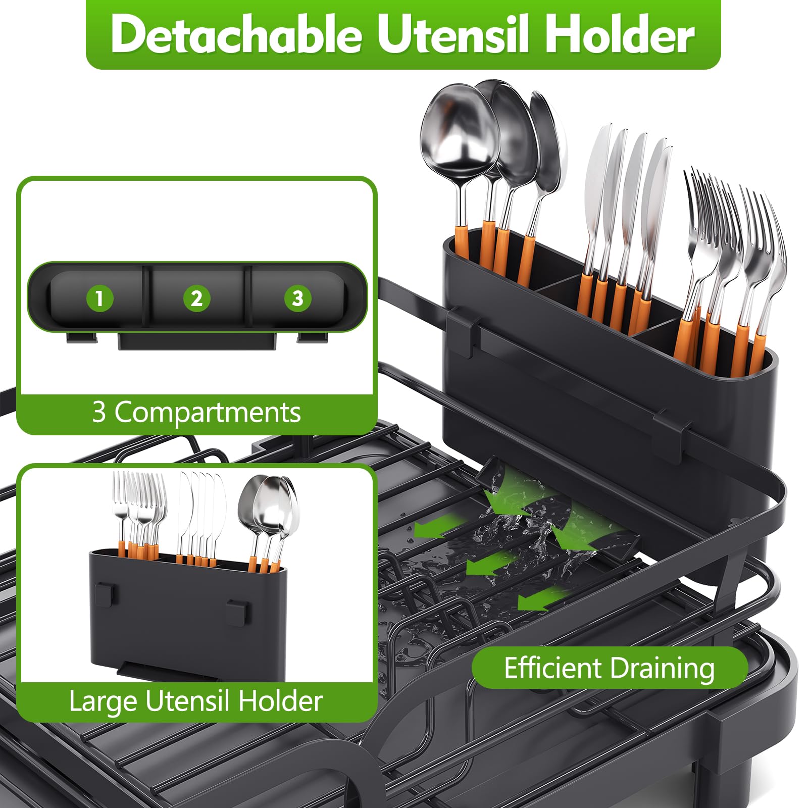 TOOLF Expandable Stainless Steel Dish Rack - Foldable Countertop Dish Drying Rack with Cutlery Holder | Space Saving Kitchen Organizer | Perfect for Small Apartments, Dorms & RV Kitchens