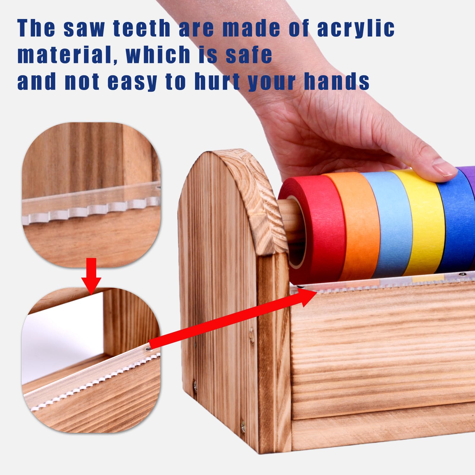 Wooden Masking Tape Dispenser - Multi Roll Tape Holder & Cutter for Kids Crafts, Gift Wrapping, Office & School Use | Sawtooth Design for Easy Mounting | Perfect for DIY Projects, Classroom Activities & Home Organization
