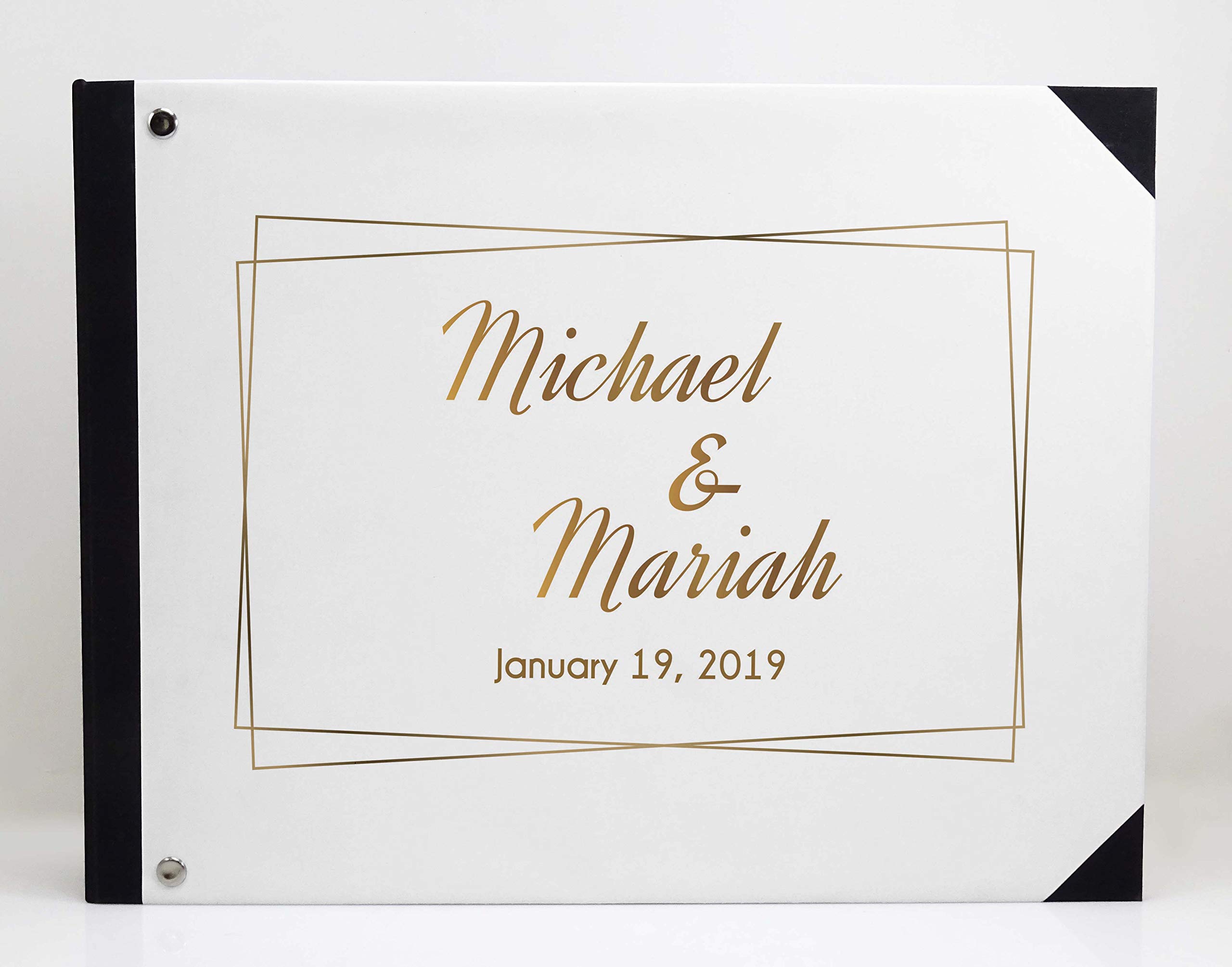 Darling Souvenir White Geometric Frame Wedding Guest Book - 9 x 12 Inches Hardbound Guest Sign-in Registry for Wedding Ceremony, Reception & Anniversary Celebrations