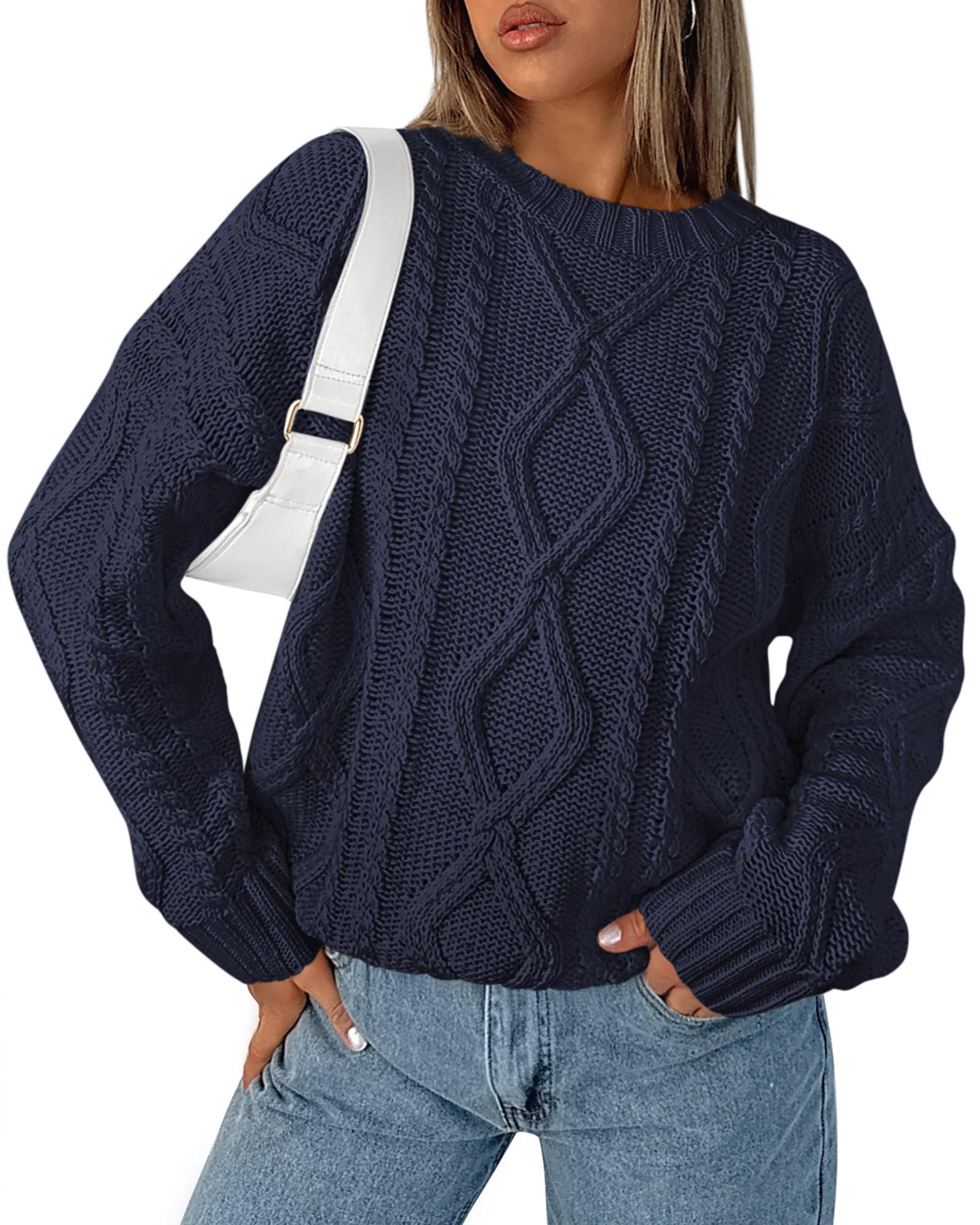 BTFBM Women's Casual Long Sleeve Ribbed Knit Pullover Sweater - Loose Crewneck Cable Jumper Top for Fall 2025 | Cozy Office Wear & Autumn Layering
