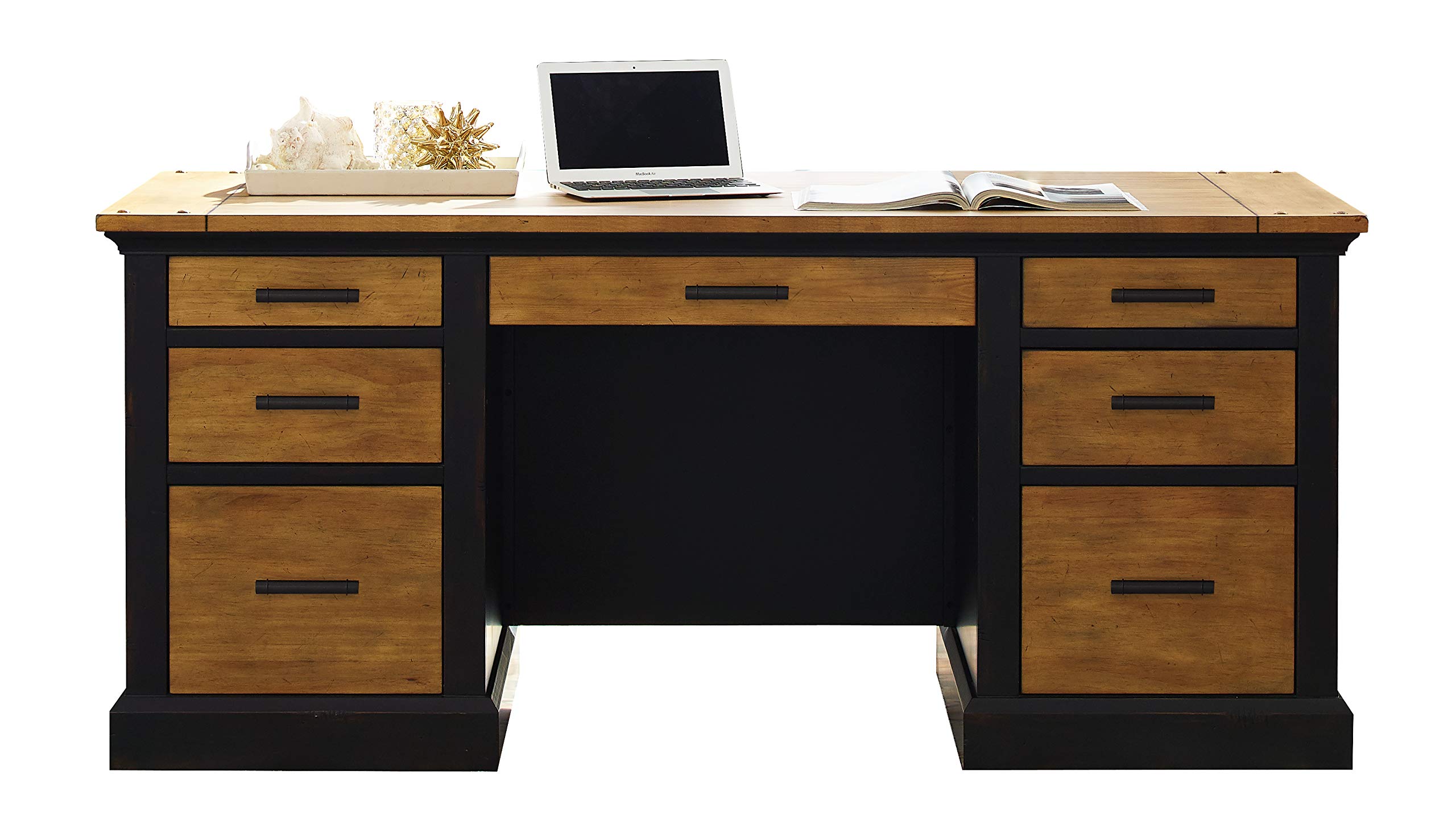 Martin Furniture Double Pedestal Executive Desk in Rich Brown Finish - Perfect for Home Office, Study Room & Professional Workspace