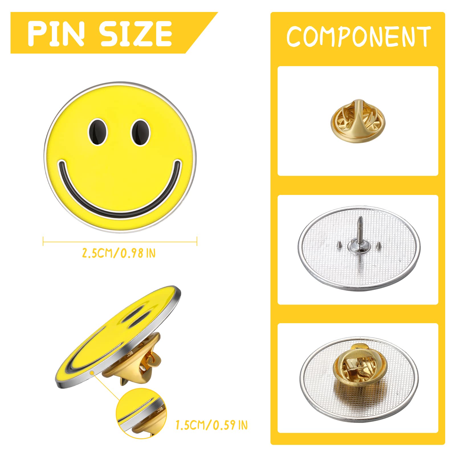 60 Pack Happy Face Lapel Pins Bulk - Cute Smiley Pinback Buttons for Teachers, Students & Kids - Funny Badges for Clothes, Backpacks, Jackets & Accessories (Blue, Pink, Orange, Yellow, Green, Purple) - Perfect for Classroom Rewards, Party Favors & Gifts