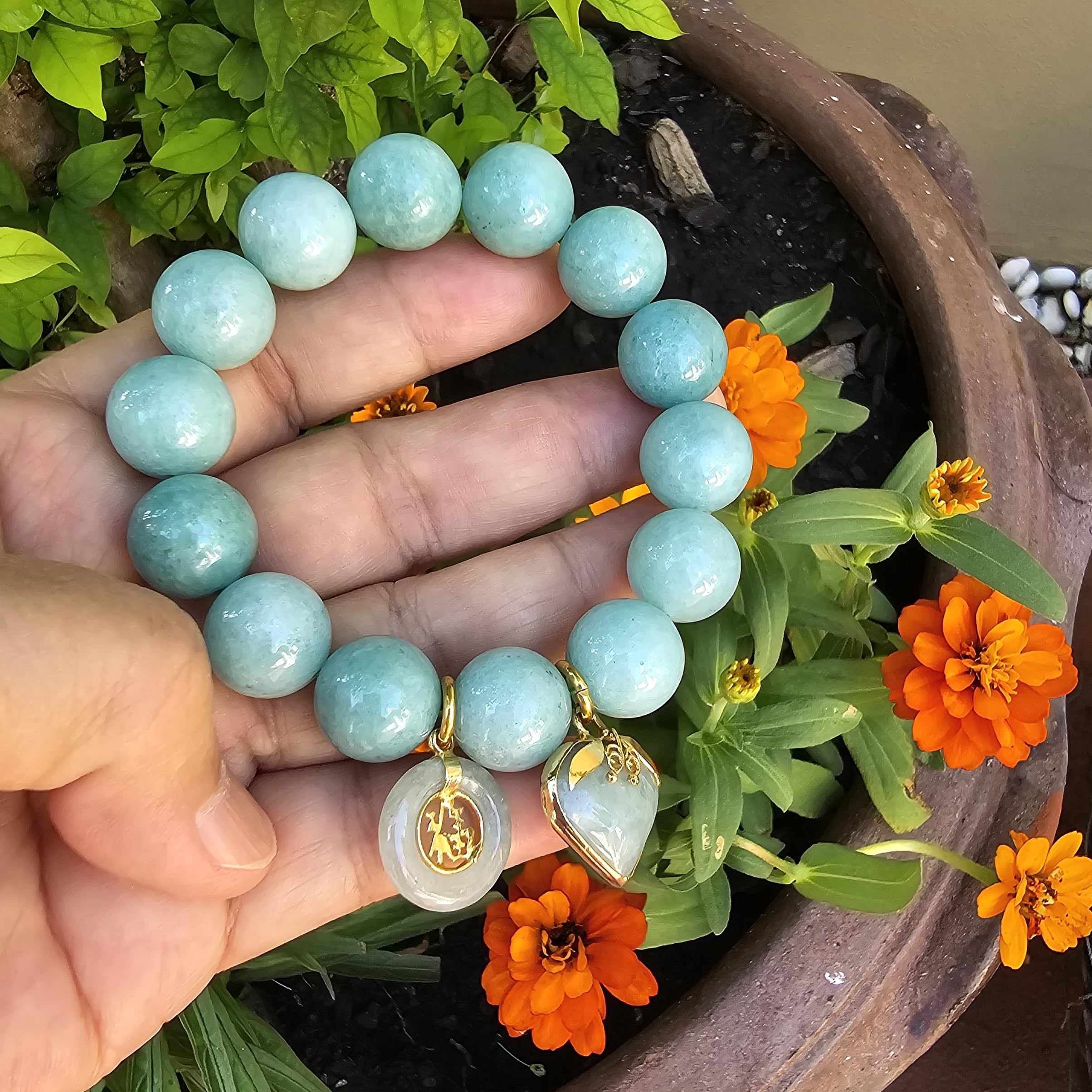 Natural Green Jade Bracelet for Women - Real Jade Bangle with Healing Energy, Lucky Heart Coin & Money Charm - Perfect for Meditation, Gifts & Spiritual Wellness