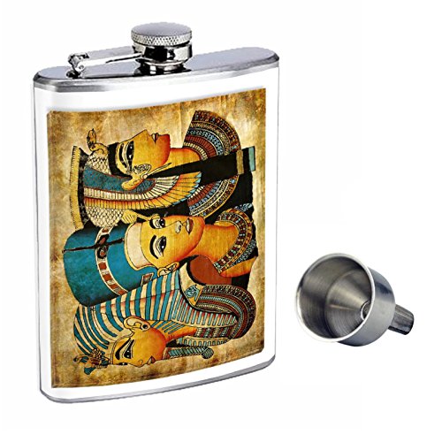 8oz Stainless Steel Whiskey Flask with Free Funnel - Egyptian Goddesses Design, Leak Proof & Durable for Outdoor Adventures, Camping, Hiking & Gifts